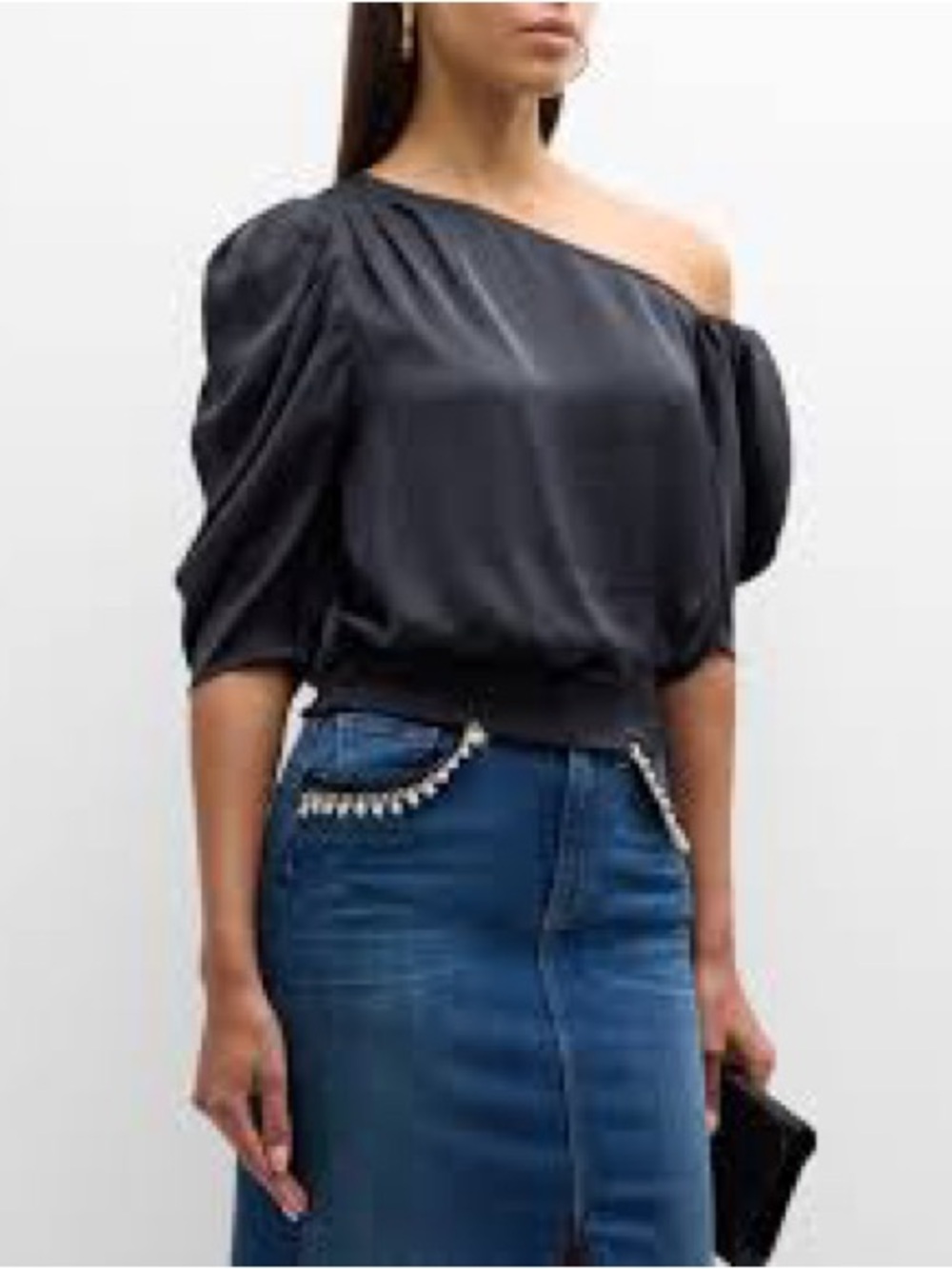 RAMY BROOK Women’s One-Shoulder Navy Smocked Waist Top